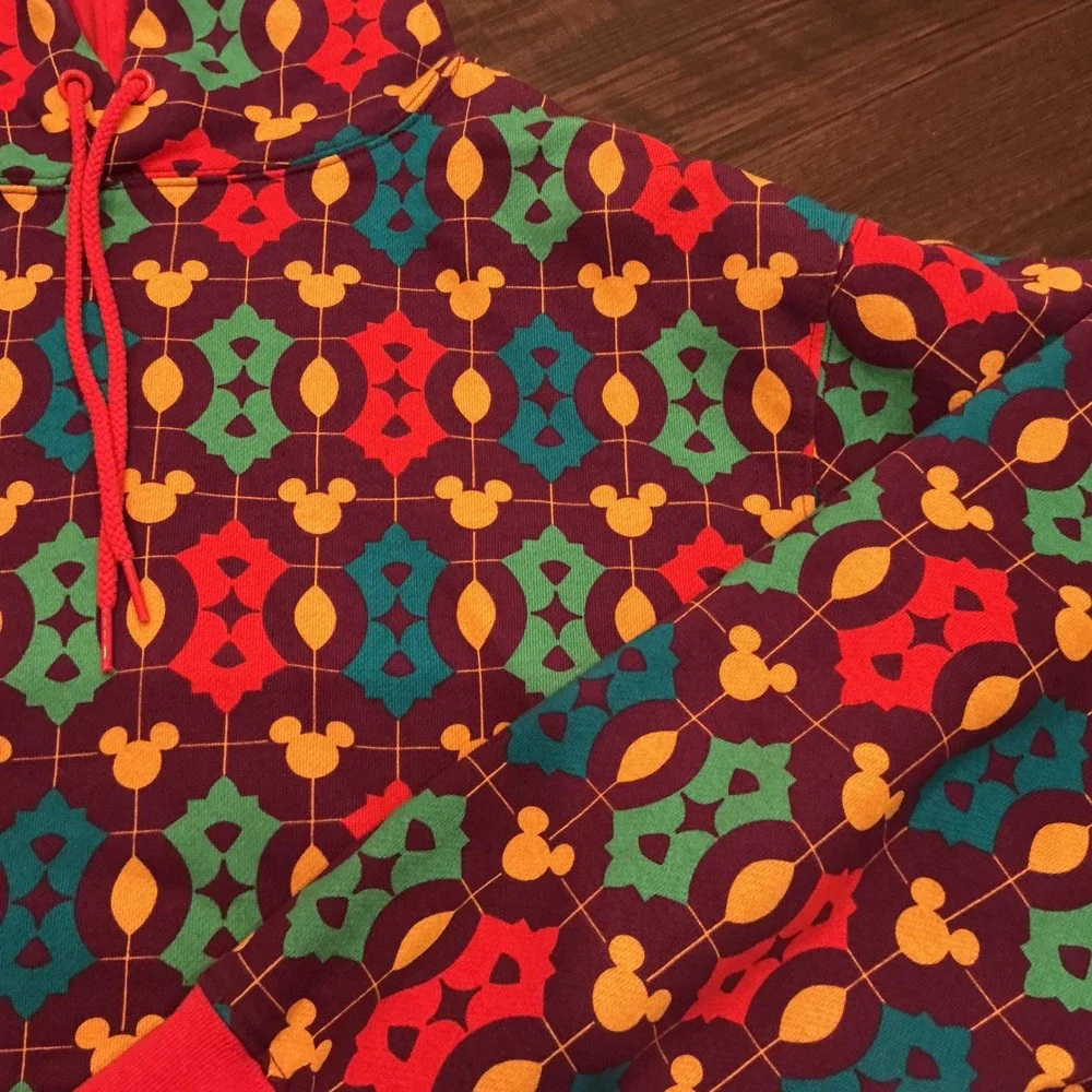Disney Mickey Mouse Geometric Kaleidoscope Hoodie Multicolor Retro Sz M Pullover